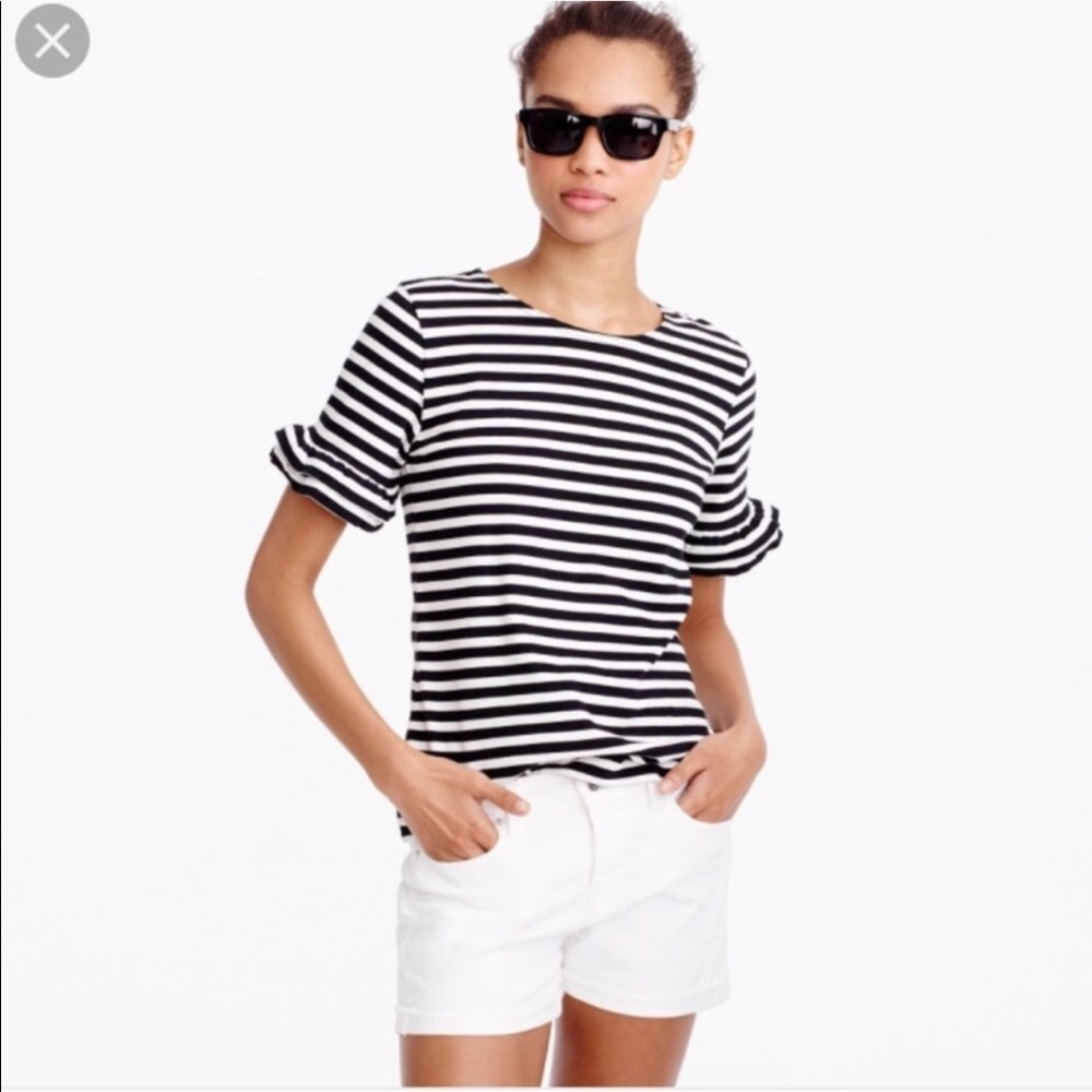 J Crew - Black and White Ruffle Sleeve Shirt